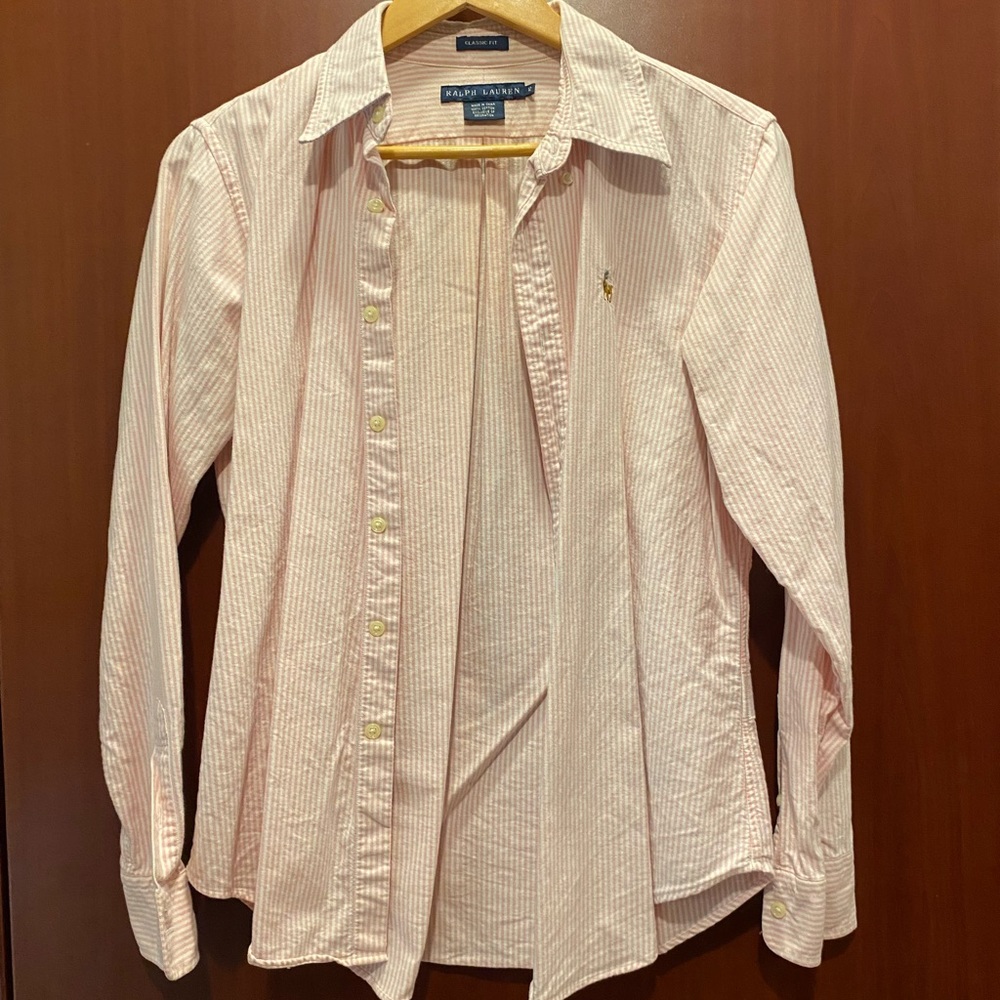 Ralph Lauren Classic Cotton Pink striped Shirt Size 12